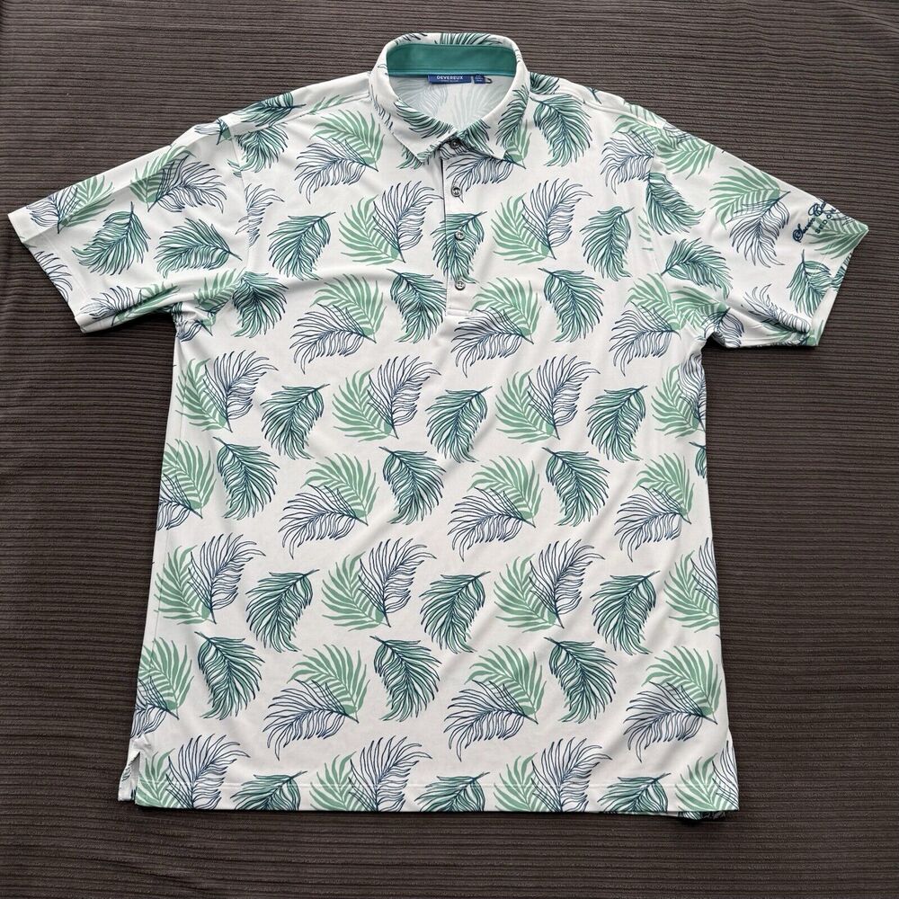 Devereux‎ Polo Shirt Men 2XL Floral Print Polyester Golf Golfing Outdoors.